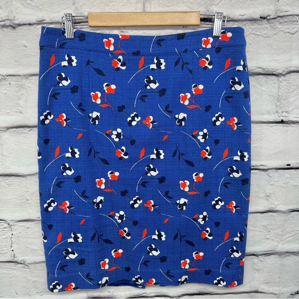 BODEN Skirt size 10R Martha Blue Red Pencil Floral Lined back vent - Picture 3 of 10